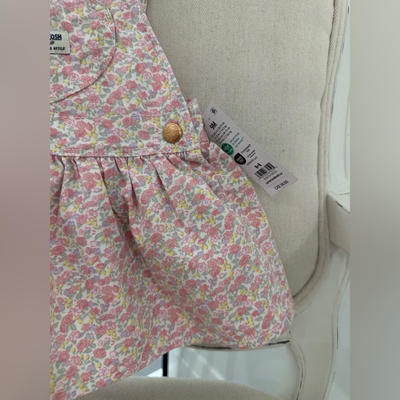 🤍 12 Mth Baby Girl Pink Floral Overall Dress With Heart Pocket by Oshkosh NWT - Picture 7 of 9